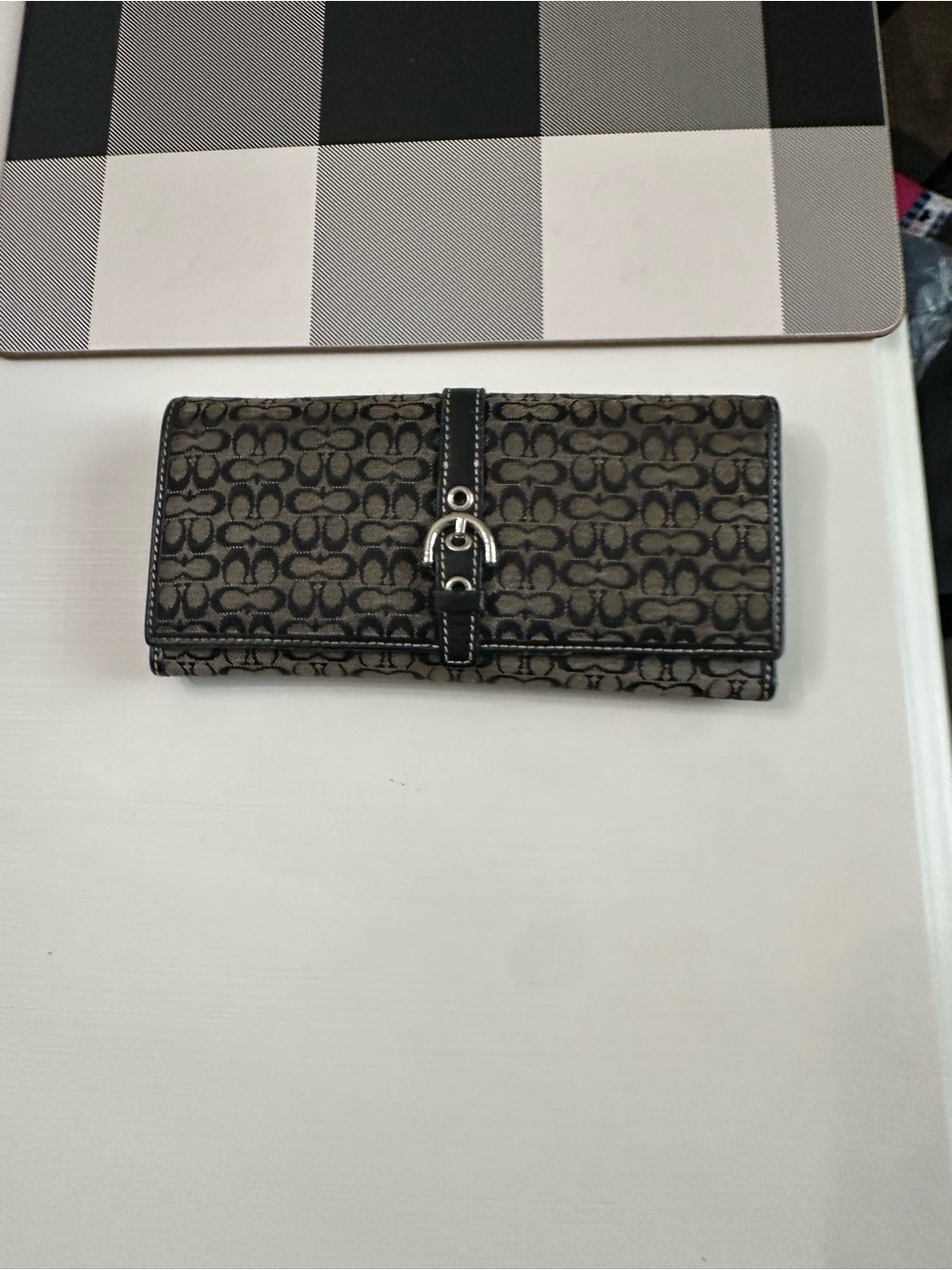 Coach Signature Canvas Wallet in Black and Tan with Buckle Strap